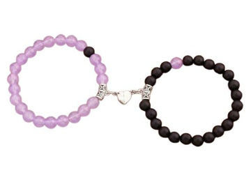 Couple Bracelet- Black with pink Beads - classic design- 8mm size beads- for boys & girls both- bff- couple