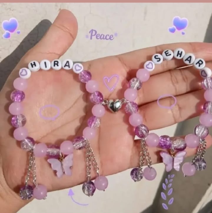 Custom Name couple Charm & chain Bracelet – Handmade Personalized Beaded Bracelet