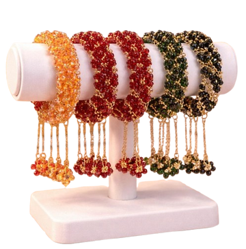 Handmade Crystal Gajra Bracelet with Latkan - Colorful Beaded Wedding Bangles - Indian Bridal Jewelry - Reusable Floral Style Wristlet